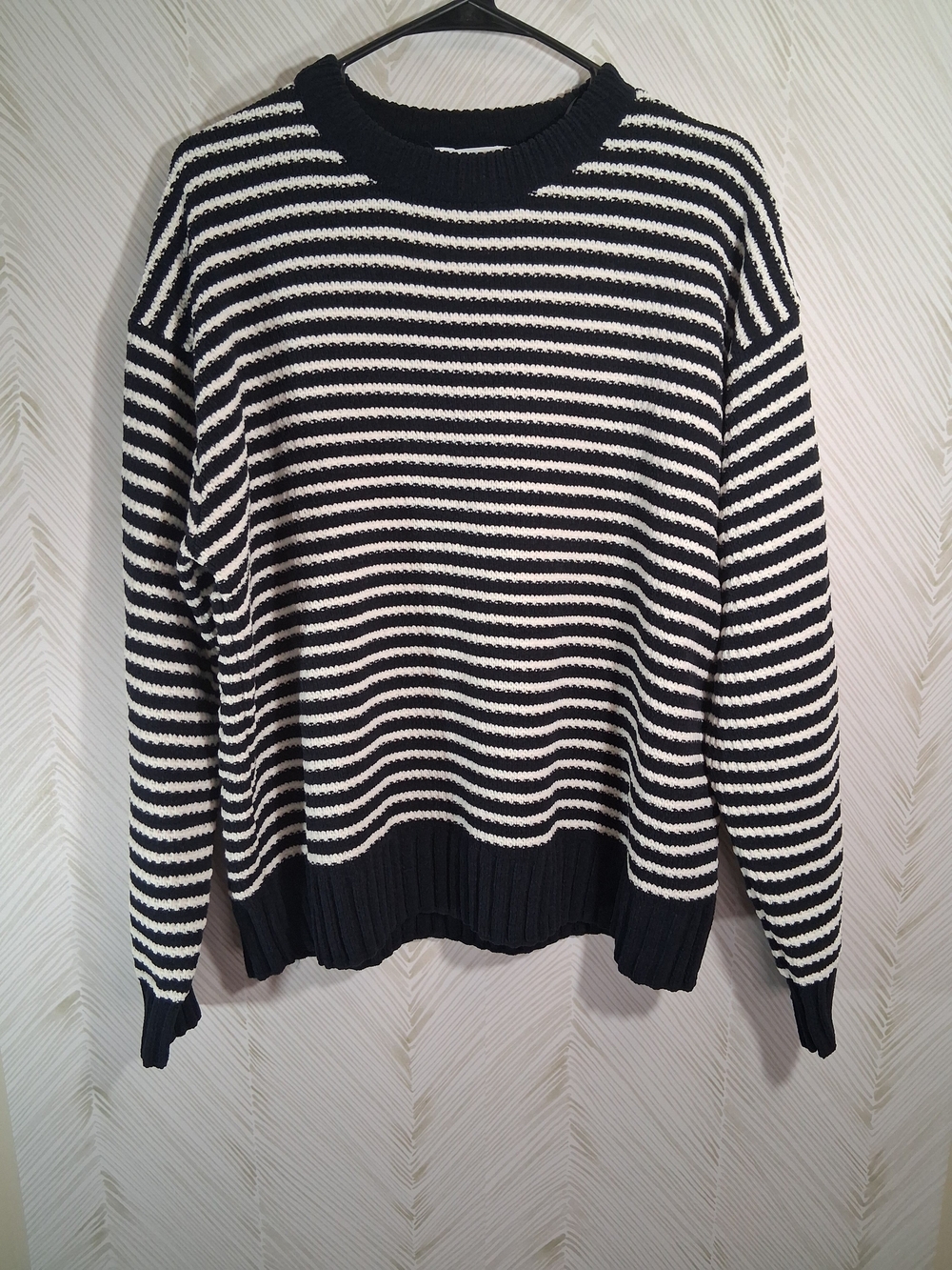 Time and Tru Black and White Striped Crewneck Sweater
